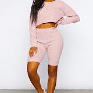 Pink Knit Sweater & Short Set (Size: Medium)